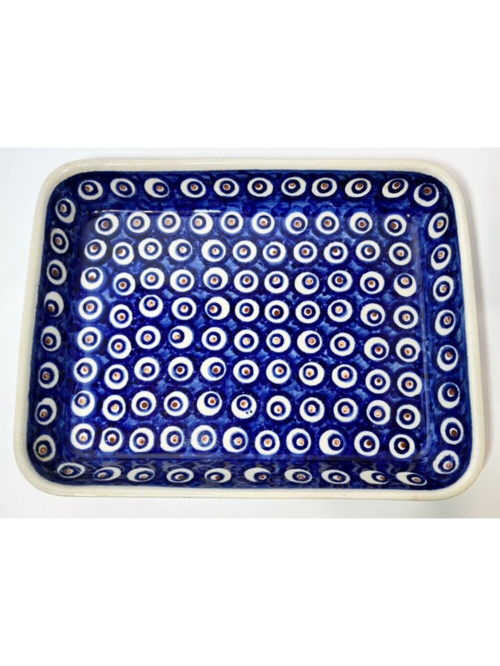 Boleslawiec Polish Pottery Rectangular Casserole Baking Serving Dish Peacock 13"